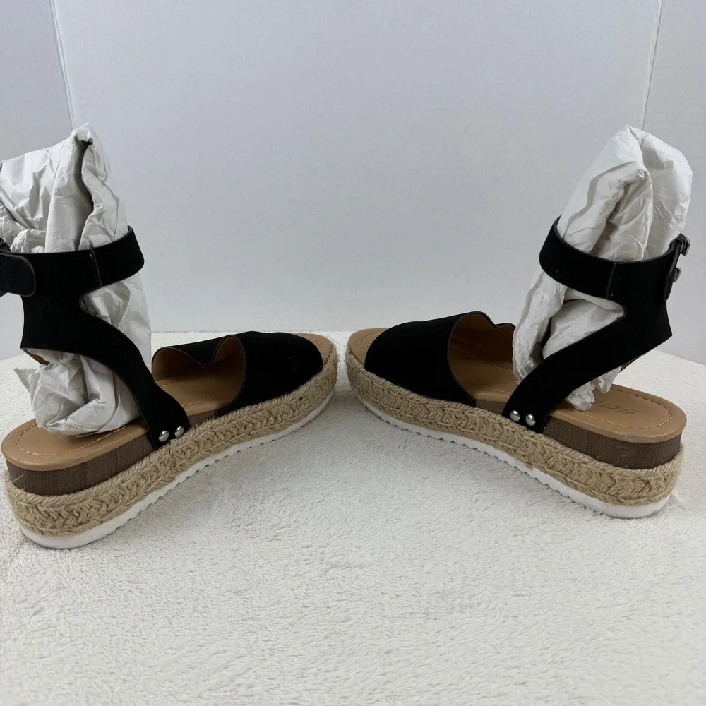 SODA Black Espadrille Platform Wedge Sandals Ankle Strap Buckle Women's‎ 7.5